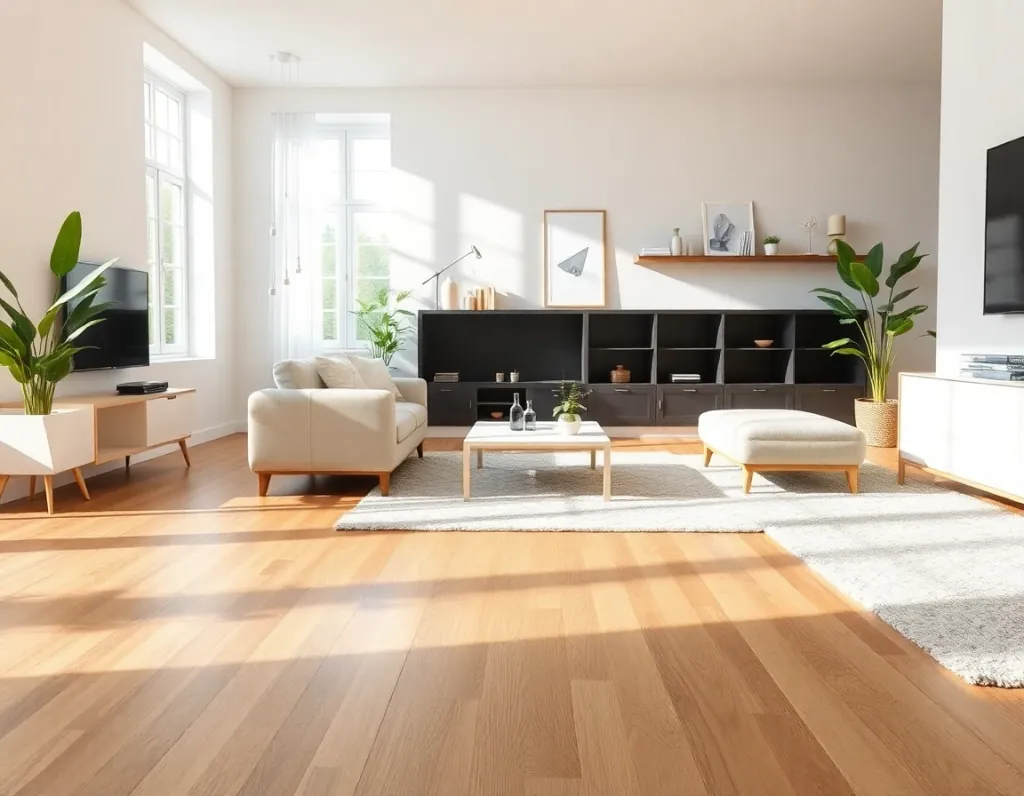 AI Floor Planner ideas showing a bright room with warm wood flooring