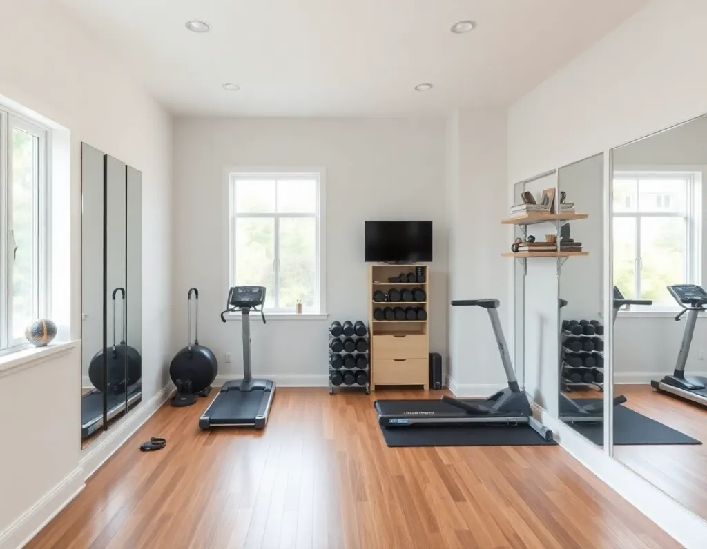 AI Fitness Room Design inspiration with an organized home workout room